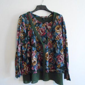 Bobeau Blouse, Green Floral, Size 2x